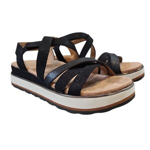 Vionic Kellyn Black Strappy Leather Platform Sandals 9